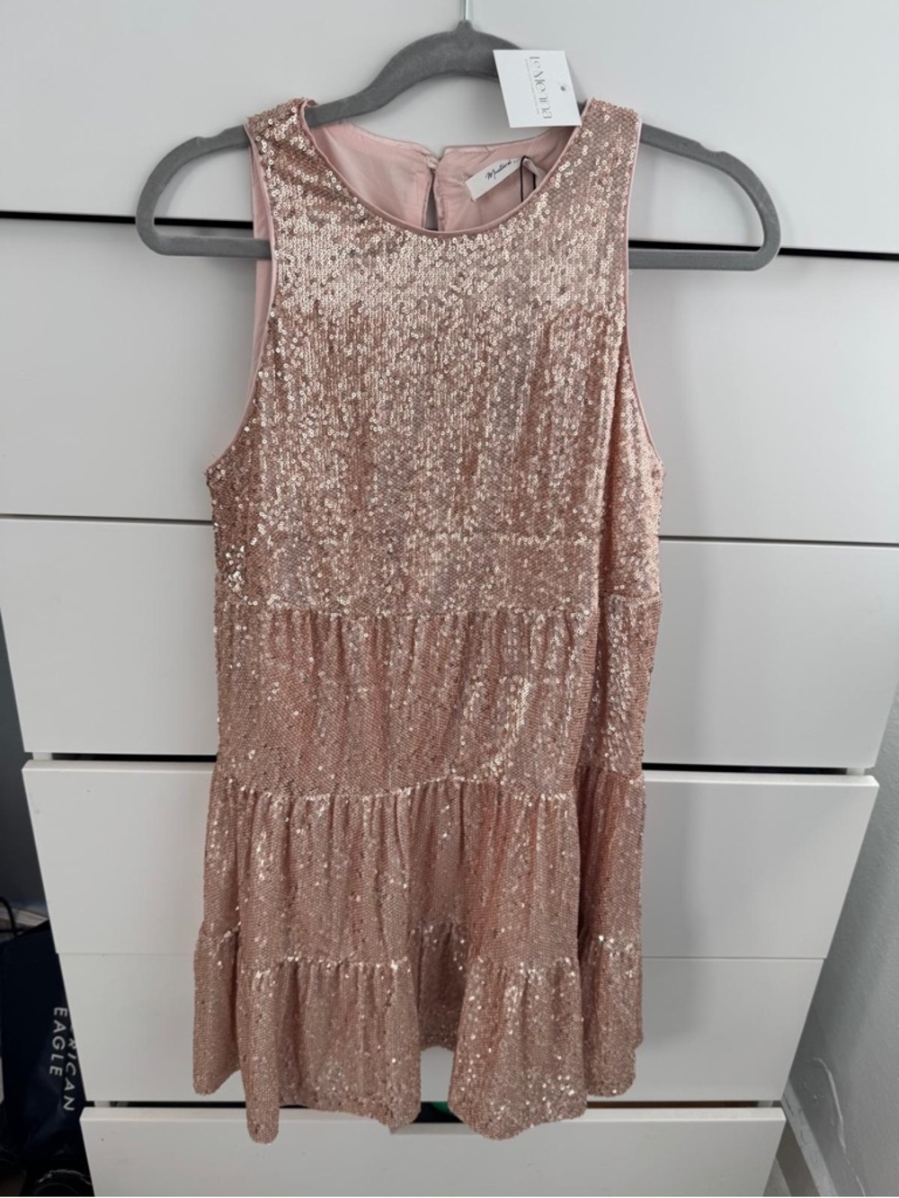 Mustard Seed Rose Gold Sequin Tiered Mini Dress NWT Size S Party